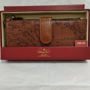 Patricia Nash Leather Nazari Continental Wallet Riot Rust Map Print-NWT